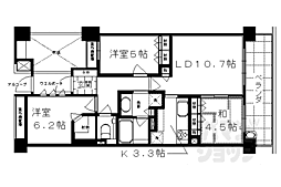 京都市営烏丸線 四条駅 徒歩2分の賃貸マンション 4階3LDKの間取り
