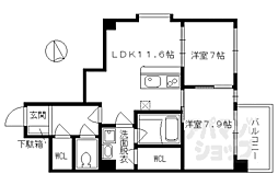 Ｓ−ＦＯＲＴ知恩院前 3階2LDKの間取り