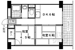 京阪本線 伏見桃山駅 徒歩7分の賃貸マンション 5階2DKの間取り