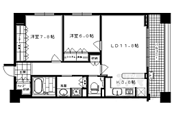 阪急京都本線 京都河原町駅 徒歩5分の賃貸マンション 8階2LDKの間取り