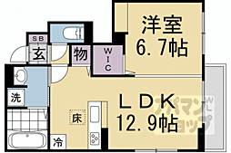 キャッスルヴュー山口 1階1LDKの間取り