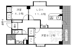 JR山陰本線 嵯峨嵐山駅 徒歩2分の賃貸マンション 1階2LDKの間取り