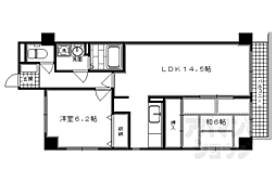 京都地下鉄東西線 京都市役所前駅 徒歩5分の賃貸マンション 6階2LDKの間取り