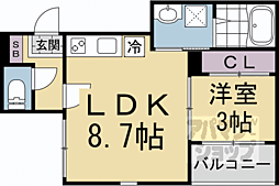 JR山陰本線 花園駅 徒歩2分の賃貸アパート 1階1LDKの間取り