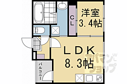 JR山陰本線 花園駅 徒歩9分の賃貸アパート 3階1LDKの間取り
