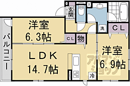 阪急京都本線 西院駅 徒歩5分の賃貸アパート 2階2LDKの間取り