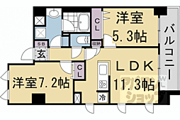 ブランシエスタ山科大塚 2階2LDKの間取り