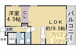 新烏丸日光ハイツ 2階1LDKの間取り