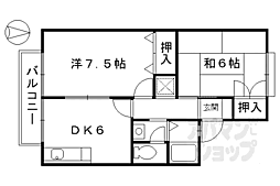 Ｒ−Ｇｒａｎｔｓ京都安朱Ｓｏｕｔｈ 2階2DKの間取り
