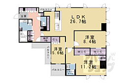 京都地下鉄東西線 京都市役所前駅 徒歩1分の賃貸マンション 9階3LDKの間取り