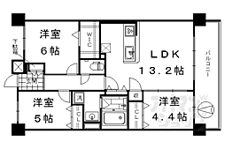 クリスタ京都 8階3LDKの間取り