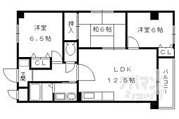 JR山陰本線 円町駅 徒歩5分の賃貸マンション 3階3LDKの間取り