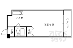 京都市営烏丸線 くいな橋駅 徒歩6分の賃貸マンション 3階1Kの間取り