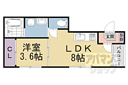 京阪本線 藤森駅 徒歩4分の賃貸アパート 1階1LDKの間取り