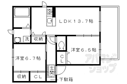京都市営烏丸線 竹田駅 徒歩8分の賃貸アパート 2階2LDKの間取り