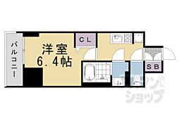 京都市営烏丸線 五条駅 徒歩8分の賃貸マンション 9階1Kの間取り