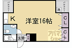 レッドボールコート上鳥羽 1階ワンルームの間取り