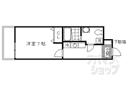 京都市営烏丸線 くいな橋駅 徒歩7分の賃貸マンション 2階1Kの間取り