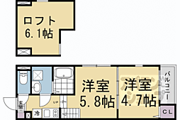 ハーモニーテラス深草東伊達町 2Kの間取図画像