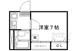 クローバー椥辻 1Kの間取図画像