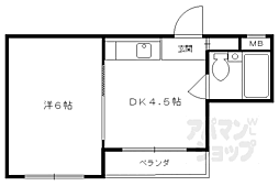 JR山陰本線 円町駅 徒歩10分の賃貸マンション 3階1DKの間取り