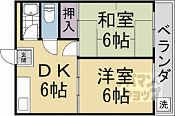 京福電気鉄道嵐山本線 鹿王院駅 徒歩10分の賃貸マンション 4階2DKの間取り