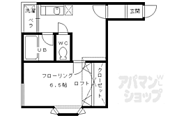 京福電気鉄道北野線 北野白梅町駅 徒歩13分の賃貸アパート 2階1Kの間取り