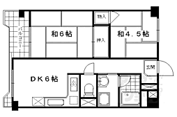 阪急京都本線 西院駅 徒歩12分の賃貸マンション 11階2DKの間取り