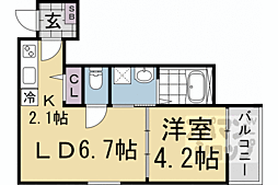 阪急京都本線 西院駅 徒歩8分の賃貸アパート 1階1LDKの間取り