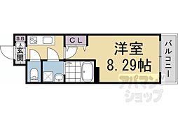 JR山陰本線 円町駅 徒歩5分の賃貸マンション 2階1Kの間取り