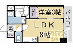JR東海道・山陽本線 西大路駅 徒歩5分の賃貸マンション 2階1LDKの間取り