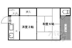 阪急京都本線 西京極駅 徒歩15分の賃貸アパート 1階2Kの間取り