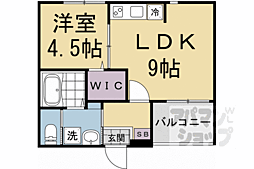 JR山陰本線 太秦駅 徒歩6分の賃貸アパート 2階1LDKの間取り