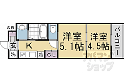 JR東海道・山陽本線 京都駅 徒歩15分の賃貸マンション 2階2Kの間取り