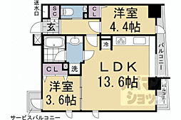 京都地下鉄東西線 二条駅 徒歩12分の賃貸マンション 6階2LDKの間取り