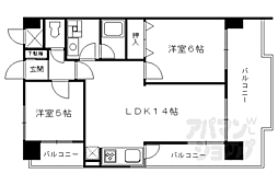 京都地下鉄東西線 西大路御池駅 徒歩2分の賃貸マンション 2階2LDKの間取り