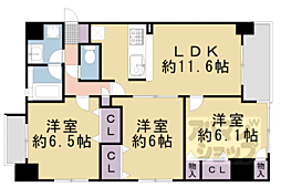 三条麩屋町アーバンライフ 3LDKの間取図画像