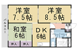 阪急嵐山線 松尾大社駅 徒歩4分の賃貸マンション 4階3DKの間取り