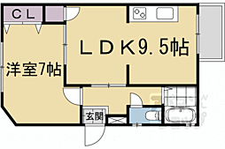 阪急嵐山線 上桂駅 徒歩1分の賃貸マンション 3階1DKの間取り