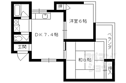 阪急京都本線 桂駅 徒歩20分の賃貸マンション 3階2DKの間取り
