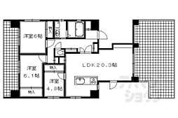 京都市営烏丸線 烏丸御池駅 徒歩7分の賃貸マンション 9階3LDKの間取り