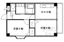 阪急嵐山線 上桂駅 徒歩8分の賃貸マンション 4階2DKの間取り