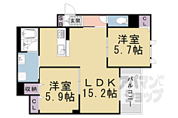 阪急嵐山線 嵐山駅 徒歩4分の賃貸マンション 2階2LDKの間取り