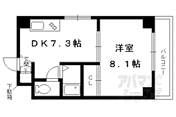 ウエスト 3階1DKの間取り