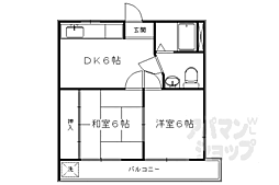 京福電気鉄道北野線 北野白梅町駅 徒歩10分の賃貸マンション 2階2DKの間取り