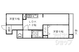 西京極ガーデンハイツ 5階2LDKの間取り