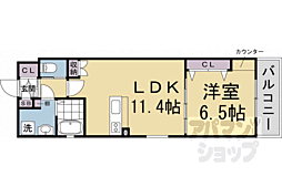 京都市営烏丸線 五条駅 徒歩4分の賃貸マンション 2階1LDKの間取り