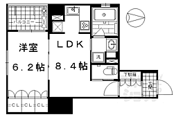 京都市営烏丸線 五条駅 徒歩10分の賃貸マンション 5階1LDKの間取り