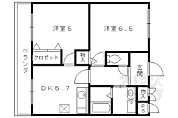 阪急京都本線 桂駅 徒歩20分の賃貸マンション 2階2DKの間取り
