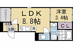 エーデルシュタイン花園伊町 3階1LDKの間取り